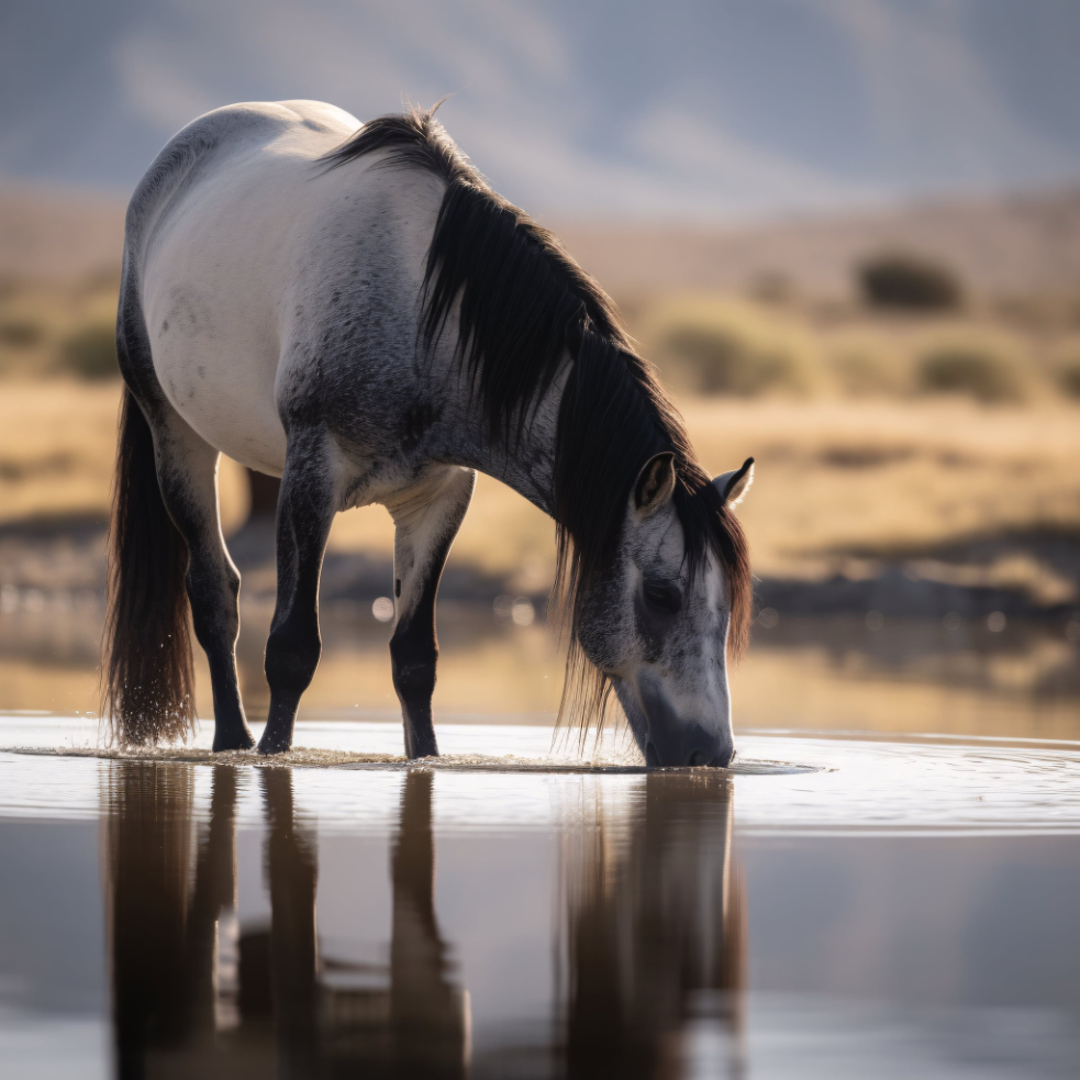 American Mustang drinking water photo American Mustang drinking water photo